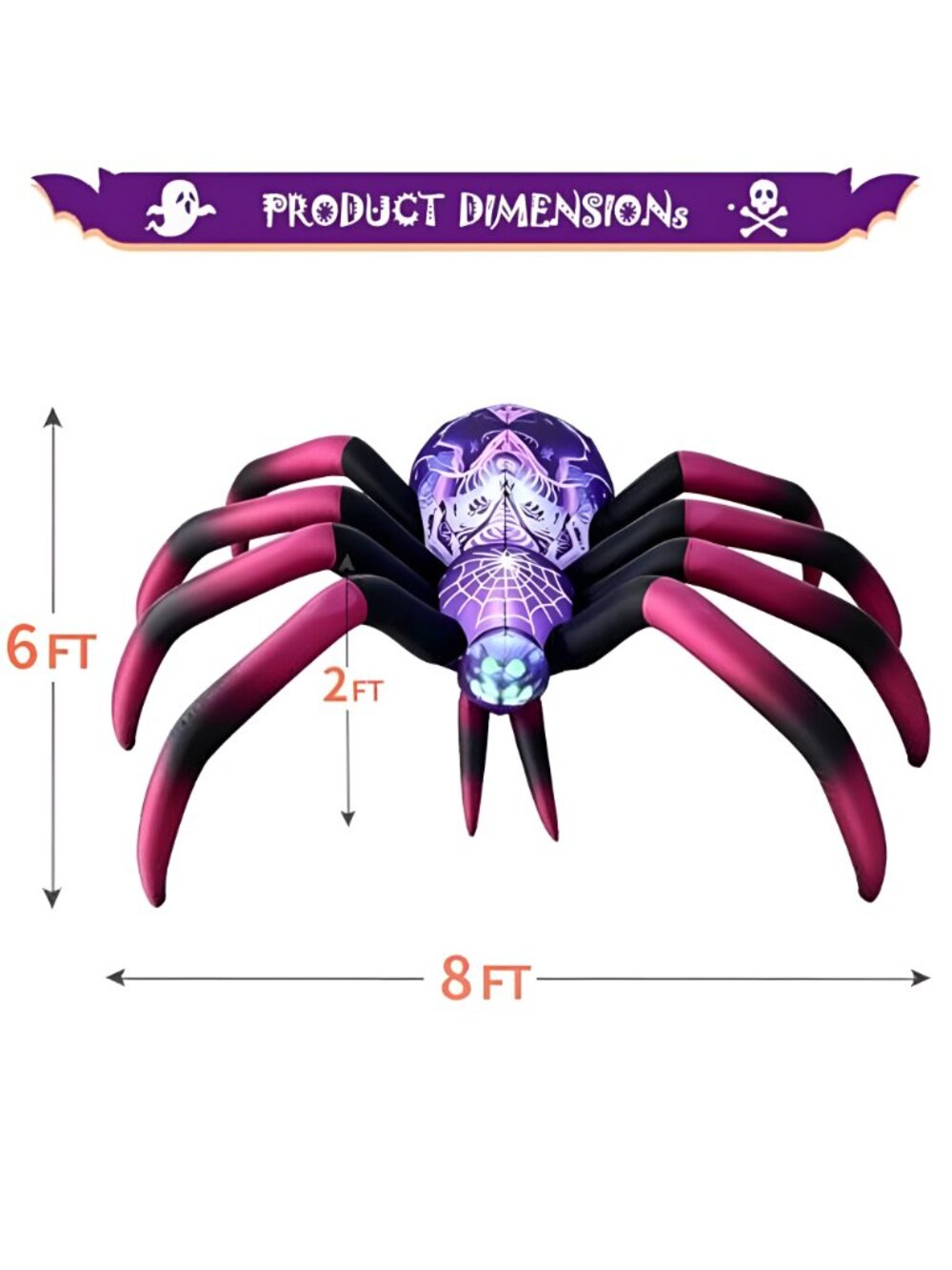 8FT Halloween Inflatable Decorations Spider, Build-in LED Lights Holiday Blow - Picture 2 of 6